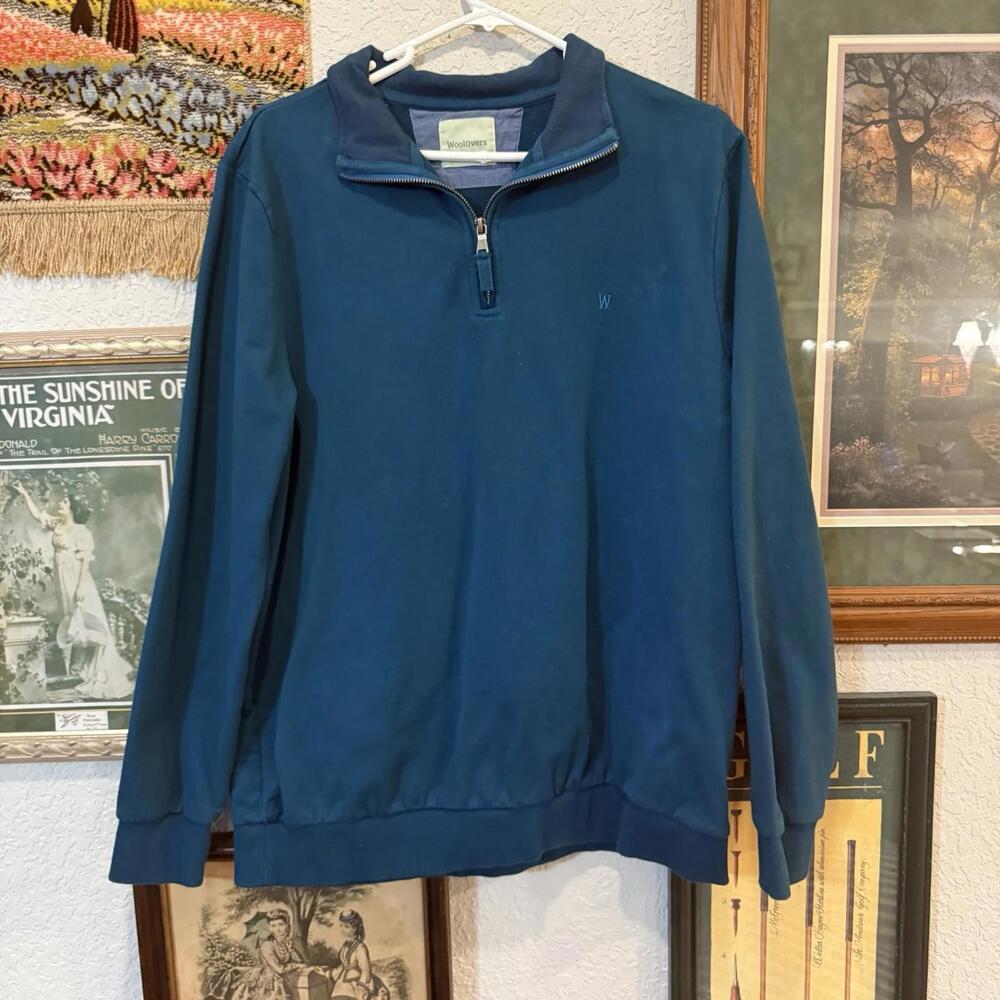 WOOLOVERS Blue‎ Long Sleeve Zip Neck Pullover Sweater Cotton Cashmere Size Large